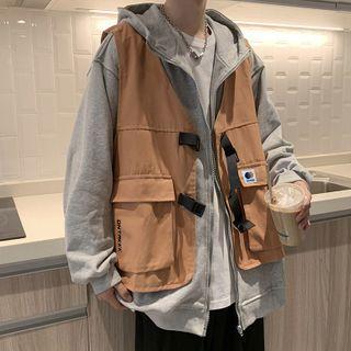 Mock Two-piece Snap Buckle Zip-up Hoodie