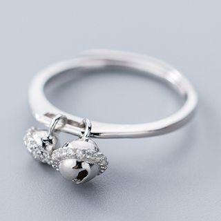 925 Sterling Silver Rhinestone Bell Open Ring Ring - One Size