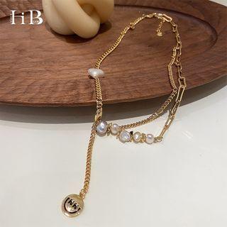 Faux Pearl Alloy Pendant Necklace White Faux Pearl - Gold - One Size