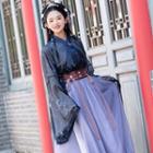 Long-sleeve Hanfu Top / Maxi Skirt / Light Jacket / Set