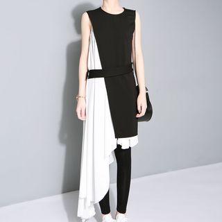 Set: Side-slit Tank Top + Spaghetti Strap Dress