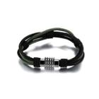 Simple Fashion Black And Green Braided Multi-layer Leather Bracelet Silver - One Size