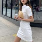 Pocket Detail Short-sleeve Polo Shirt Dress White - One Size
