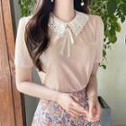 Lace-collar Top With Ribbon