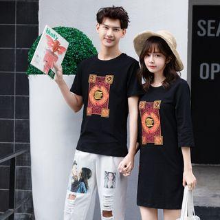 Couple Matching T-shirt / Printed 3/4-sleeve Dress