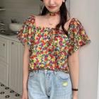 Off-shoulder Floral Blouse Floral - Yellow - One Size