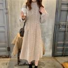 Heart Print A-line Midi Corduroy Dress Almond - One Size