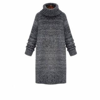 Long-sleeve Melange Turtleneck Knit Dress