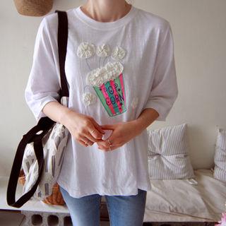 3/4-sleeve Pop-corn Patterned Top