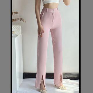 High-waist Plain Slit Shift Wide-leg  Pants