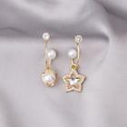 Non-matching Rhinestone Star Faux Pearl Earring E3197 - As Shown In Figure - One Size