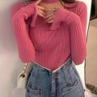 Choker-neck Knit Top Pink - One Size