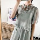 Set: Ruffle Trim Short-sleeve Top + Camisole Top + Shorts