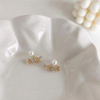Flower Faux Crystal Faux Pearl Swing Earring 1 Pair - White & Gold - One Size