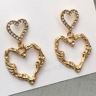 Rhinestone Alloy Heart Dangle Earring 1 Pair - S925 Silver - Earrings - One Size