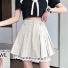 Lace Panel Pleated Mini A-line Skirt