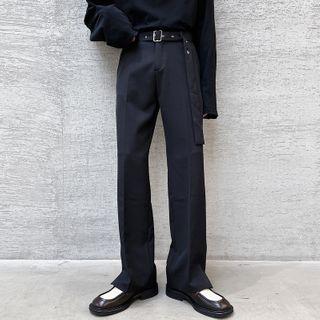 Belted Slit Straight-cut Dress Pants