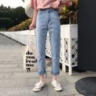 Straight Fit Frayed Hem Cropped Jeans