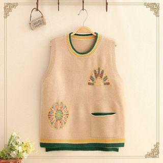 Contrast-trim Jacquard Knit Vest