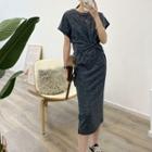 Short-sleeve Twist Midi Sheath Dress