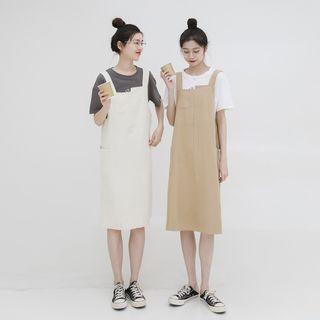 Set : Plain Short-sleeved Top + Vest Dress