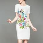 Short-sleeve Floral-print Sheath Dress