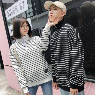Couple Matching Mock Turtleneck Striped Pullover