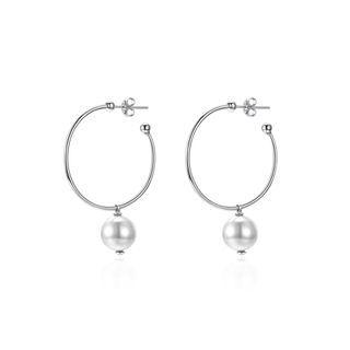 925 Sterling Silver Elegant Fashion Circle Earrings With Whit Pearl Silver - One Size