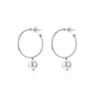 925 Sterling Silver Elegant Fashion Circle Earrings With Whit Pearl Silver - One Size
