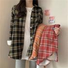 Distressed Long-sleeve Loose-fit T-shirt / Plaid Long-sleeve Loose-fit Shirt