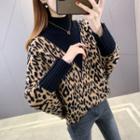 Mock-neck Leopard Print Sweater Yellow - One Size