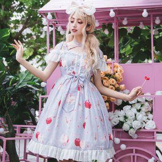 Short-sleeve Cold Shoulder Patterned Lolita Dress