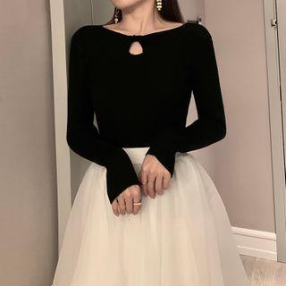 Cut Out Knit Top Black - One Size