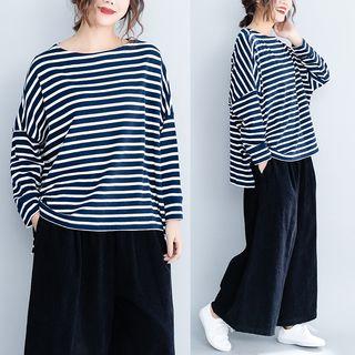 Long-sleeve Striped T-shirt Stripe - Blue & White - One Size