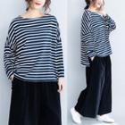 Long-sleeve Striped T-shirt Stripe - Blue & White - One Size