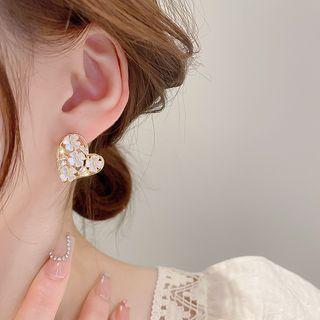 Flower Heart Stud Earring 1 Pair - Silver - Gold - One Size