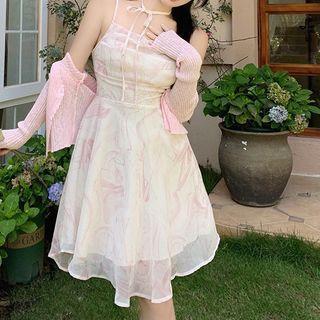 Spaghetti Strap Sheer Dress / Cardigan