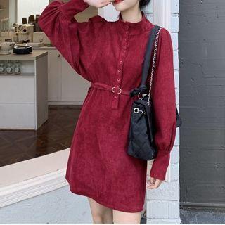 Mock-neck Puff-sleeve A-line Dress