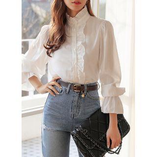 Frill-trim Bell-cuff Satin Blouse