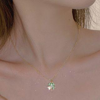 Clover Faux Pearl Alloy Necklace / Earring