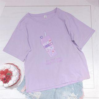 Drinks Print Short-sleeve T-shirt Light Purple - One Size