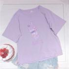 Drinks Print Short-sleeve T-shirt Light Purple - One Size