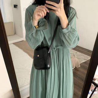 Ruched Round Neck Long-sleeve Dress