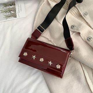 Patent Studded Flap Crossbody Bag