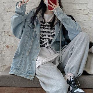 Oversized Long-sleeve Denim Hooded Jacket