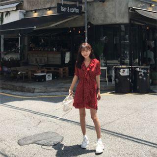 Wrap-front Frill-trim Dotted Dress
