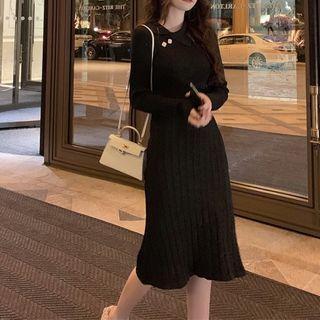 Long-sleeve Polo Knit Midi Dress