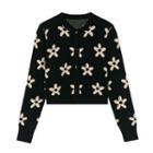 Floral Cropped Cardigan White Floral - Black - One Size