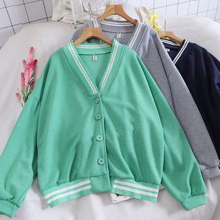 V-neck Long-sleeve Baseball Jacket