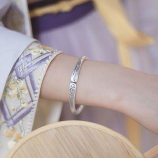 Embossed Sterling Silver Open Bangle Sl0552 - 1 Pc - Silver - One Size
